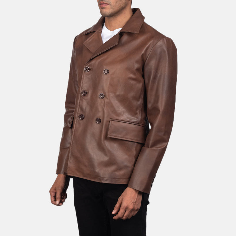 Mr. Bailey Brun Leather Naval Peacoat til Mænd