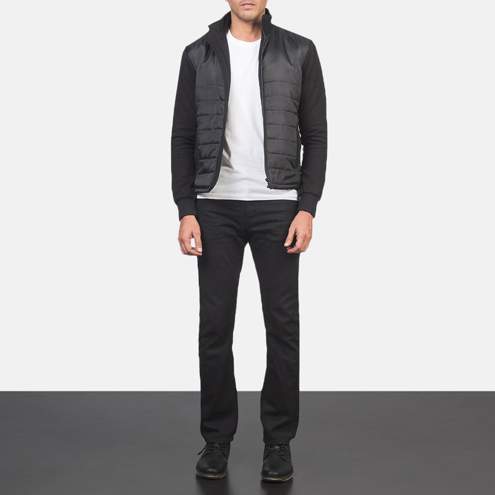 Men's Nashville Quilted Sort Windbreaker Læderjakke til Mænd - Lateral Side Profile View Showing Sleeve Cut &amp; Athletic Taper Fit