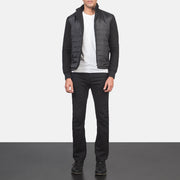 Men's Nashville Quilted Sort Windbreaker Læderjakke til Mænd - Lateral Side Profile View Showing Sleeve Cut &amp; Athletic Taper Fit