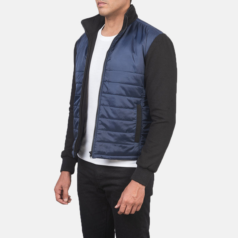 Nashville Quiltet Blå Windbreaker Læderjakke til Mænd