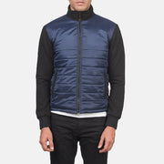 
Nærbillede of High Neck & Zipper with wind flap Hardware on Nashville Quiltet Blå Windbreaker Læderjakke til Mænd