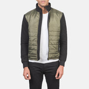 
Nashville Quiltet Grøn Windbreaker Læderjakke til Mænd in Green & Black Nylon (Torso) &Amp; Knitted Fabric (Sleeves) - Forfra med skræddersyet silhuet | Køb online