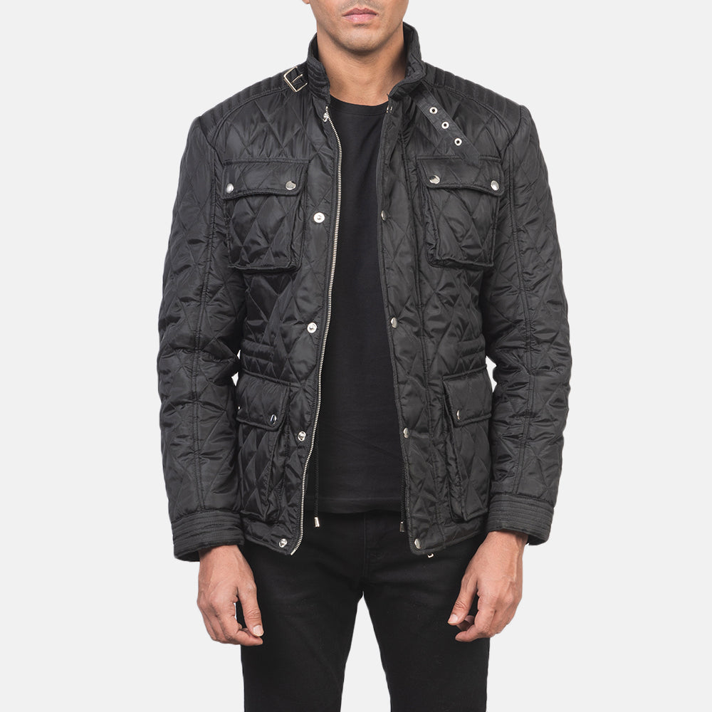 Men's Nelson Quilted Sort Windbreaker Læderjakke til Mænd in Black Polyester - Front Profile View &amp; Tailored Silhouette | Buy Online