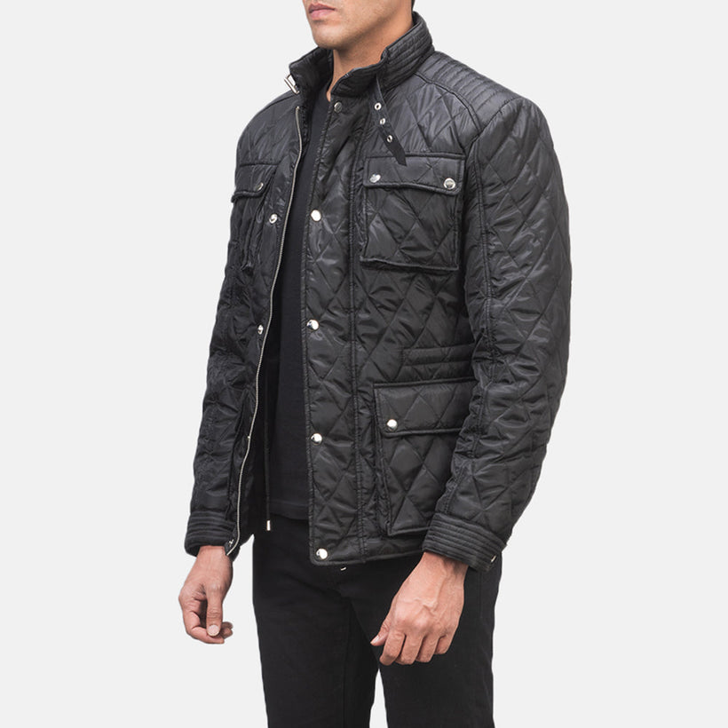 Nelson Quiltet Sort Windbreaker Læderjakke til Mænd