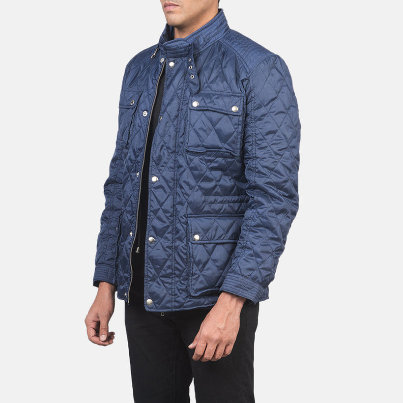 Nelson Quiltet Blå Windbreaker Læderjakke til Mænd