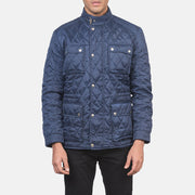 Men's Nelson Quilted Blue Windbreaker Læderjakke til Mænd - Lateral Side Profile View Showing Sleeve Cut &amp; Athletic Taper Fit