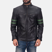 Night Trooper Læderjakke til Mænd in Black Cowhide Leather - Front Profile View &amp; Tailored Silhouette | Buy Online
