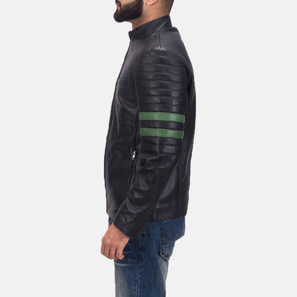 Night Trooper Læderjakke til Mænd - Lateral Side Profile View Showing Sleeve Cut &amp; Athletic Taper Fit