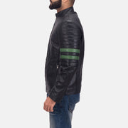 Night Trooper Læderjakke til Mænd - Lateral Side Profile View Showing Sleeve Cut &amp; Athletic Taper Fit