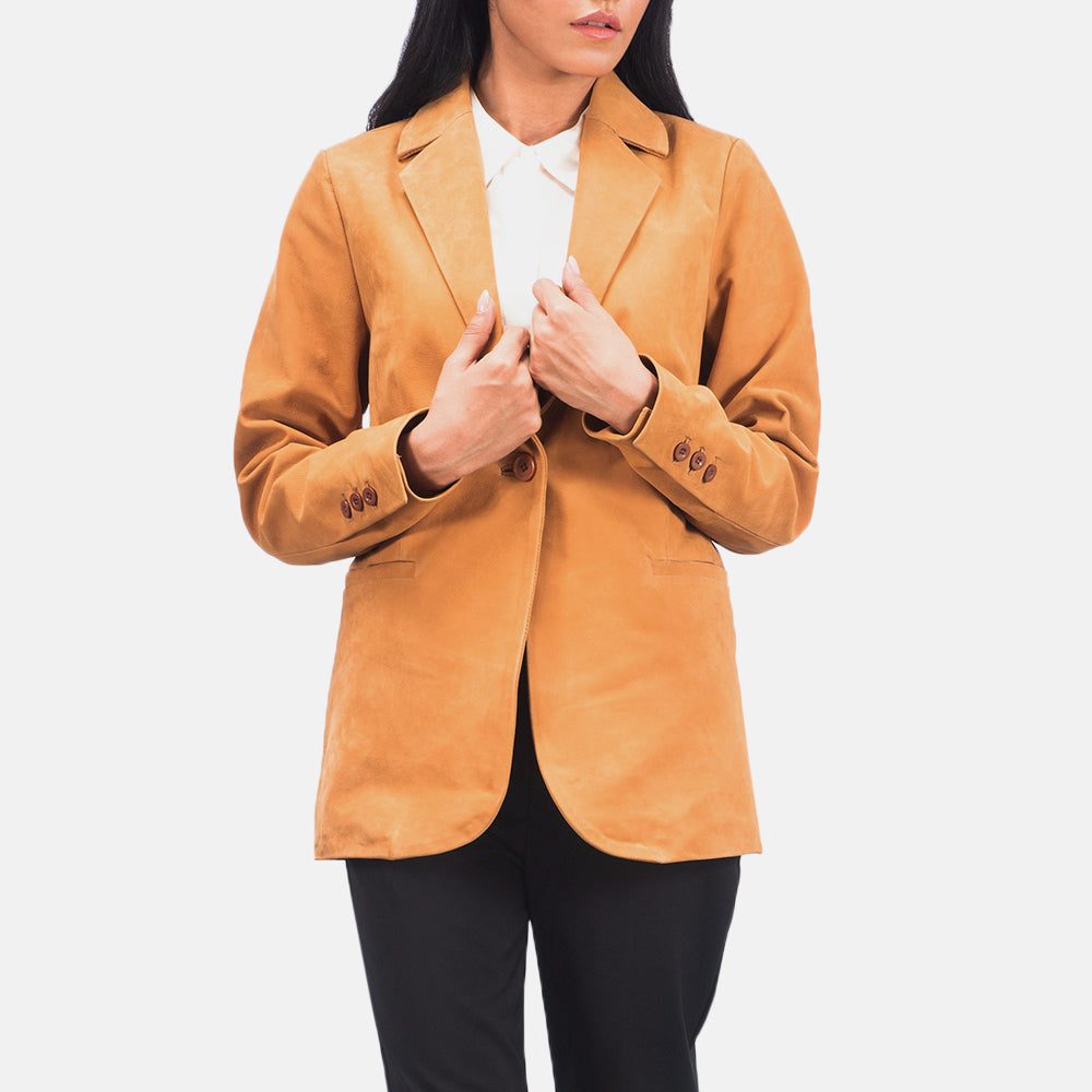 Women's Norma Brown Suede Blazer in Brown Cowhide Nubuck - Front Profile View &amp; Tailored Silhouette | Buy Online