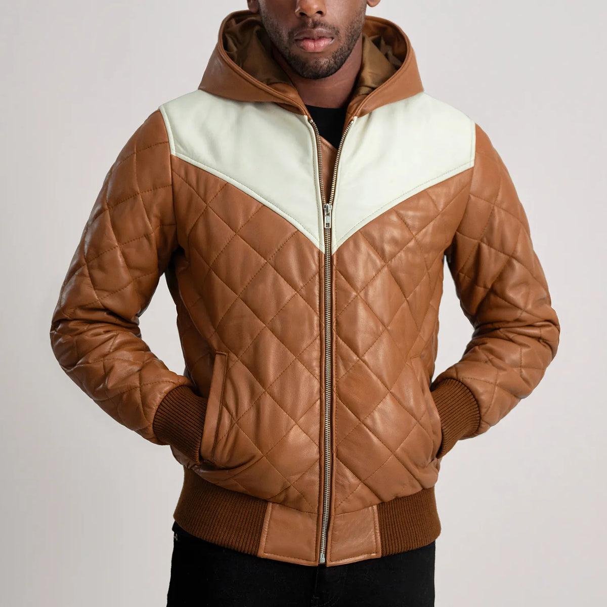Norman Læderjakke Lys brun Puffer Læderjakke til Mænd – alternate product view 4