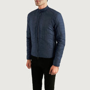 Navy Blue Nylon Winter Jacket - Back View Showing Tailored Shoulder Fit &amp; Clean Hemline
