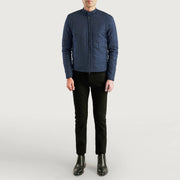 Close-Up Detail of Snap Button Band &amp; Zipper Hardware on Men's Nyle Quilted Windbreaker Læderjakke til Mænd