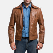 Old School Brun Læderjakke til Mænd in Brown Sheepskin Leather - Front Profile View &amp; Tailored Silhouette | Buy Online