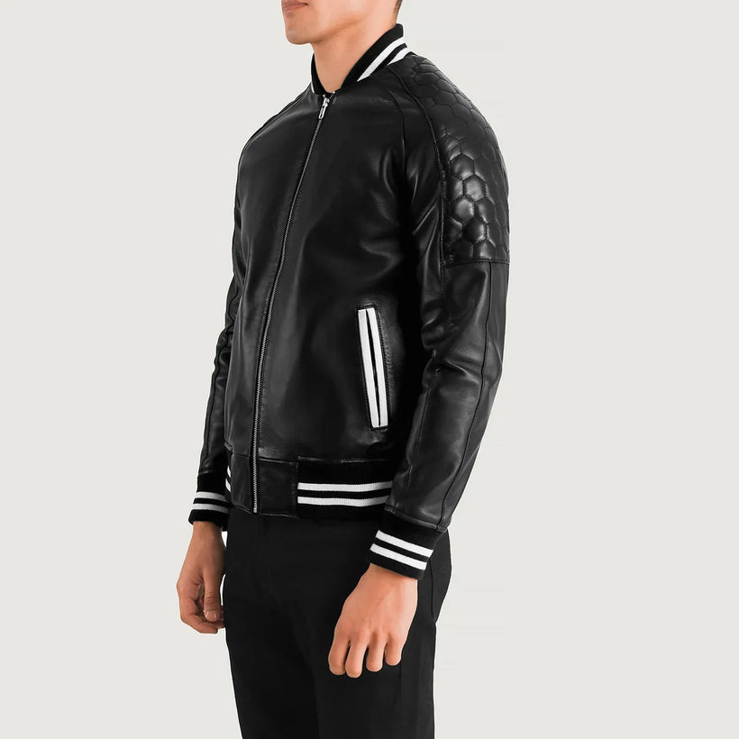 Pascal Sort Leather Varsity Læderjakke til Mænd