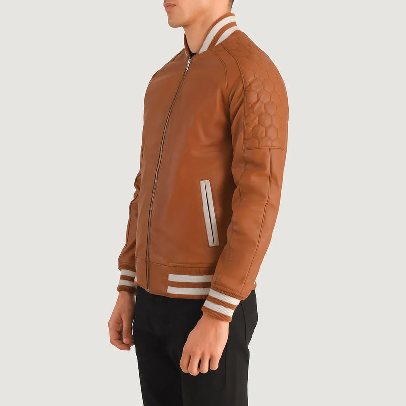 Pascal Lys brun Brun Leather Varsity Læderjakke til Mænd