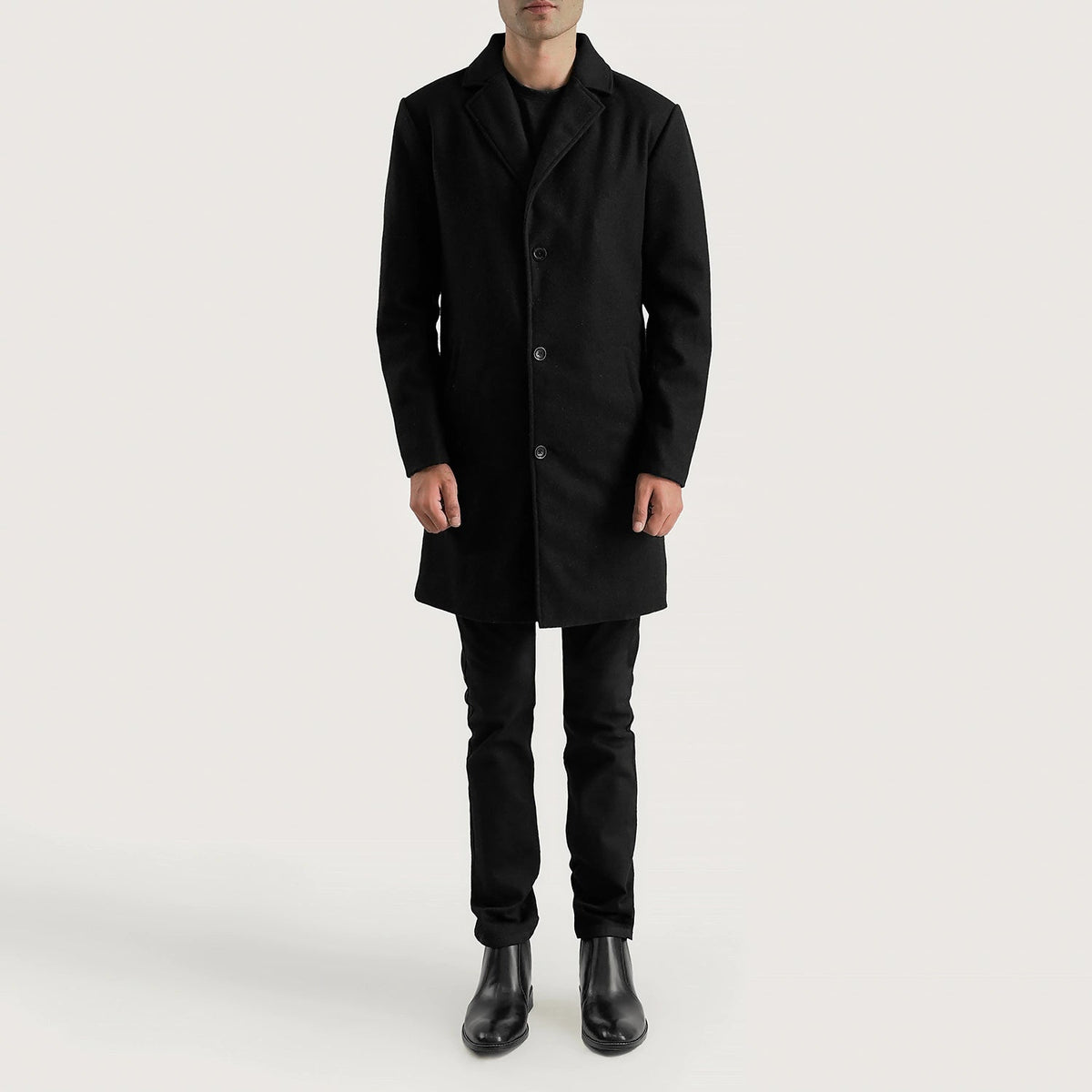 
Petrillo Sort Wool Single Breasted Læderfrakke til Mænd - Sideprofil med ergonomisk ærmesnit