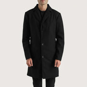 
Nærbillede of Notch & Button Hardware on Petrillo Sort Wool Single Breasted Læderfrakke til Mænd