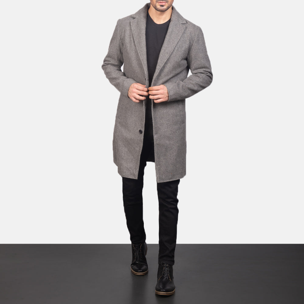 
Petrillo Grey Wool Single Breasted Læderfrakke til Mænd in Grey Synthetic Wool - Forfra med skræddersyet silhuet | Køb online