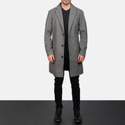 
Nærbillede of Notch & Button Hardware on Petrillo Grey Wool Single Breasted Læderfrakke til Mænd