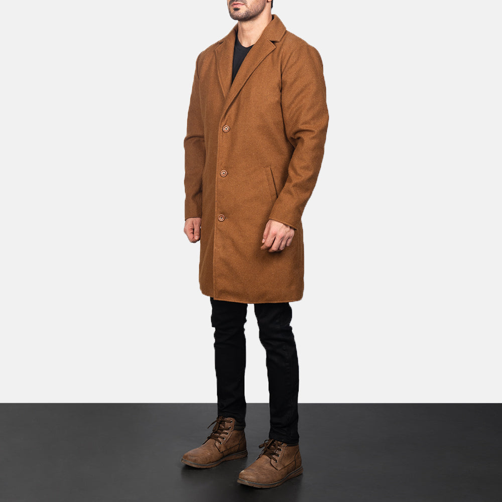 
Petrillo Khaki Wool Single Breasted Læderfrakke til Mænd - Sideprofil med ergonomisk ærmesnit