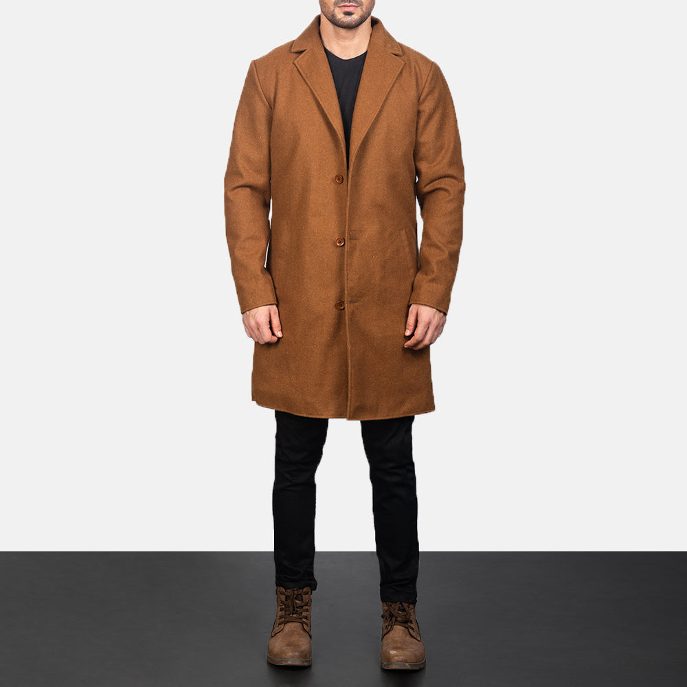 
Nærbillede of Notch & Button Hardware on Petrillo Khaki Wool Single Breasted Læderfrakke til Mænd
