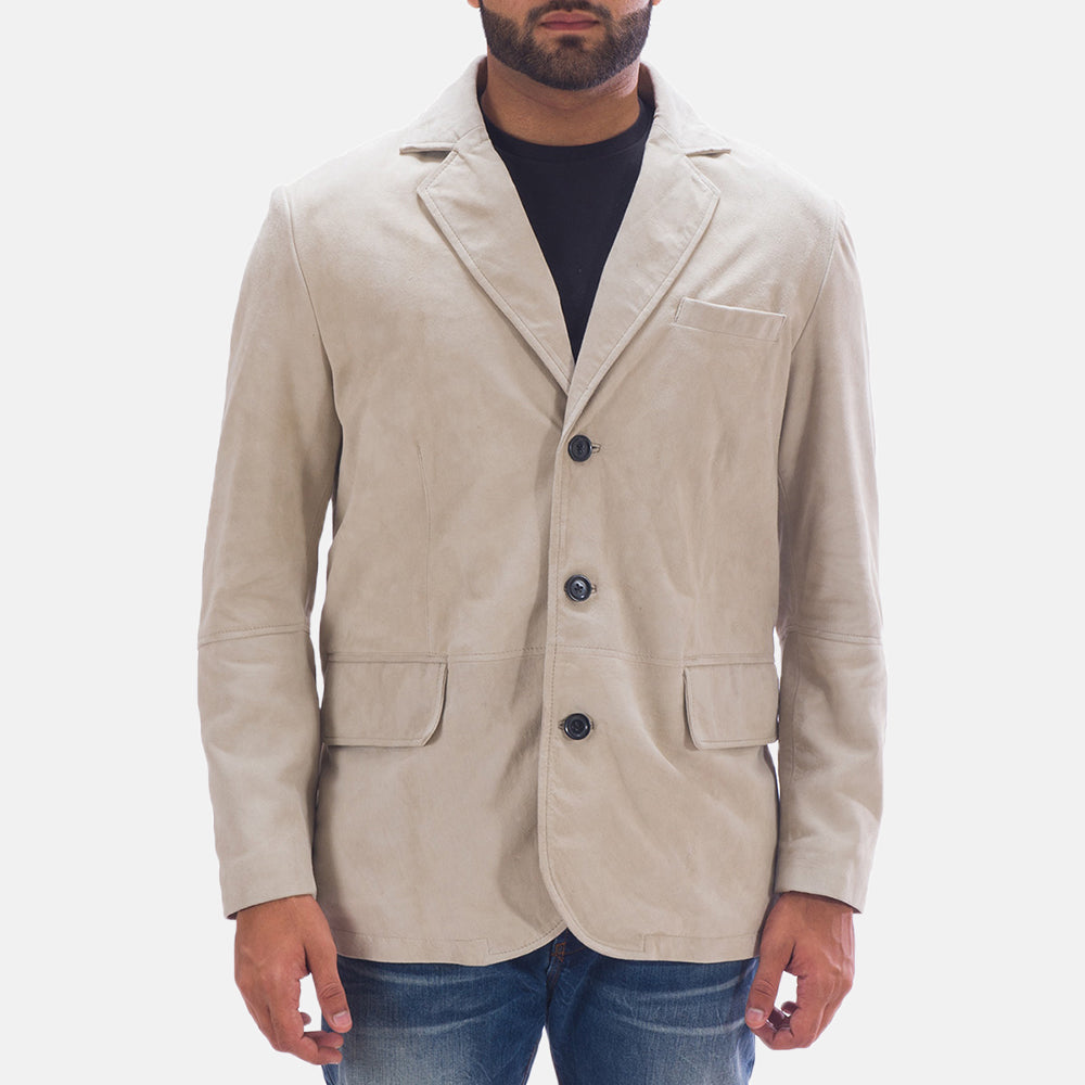 Men's Professor By Day Suede Blazer til Mænd in Off White (Greyish) Goatskin Suede - Front Profile View &amp; Tailored Silhouette | Buy Online