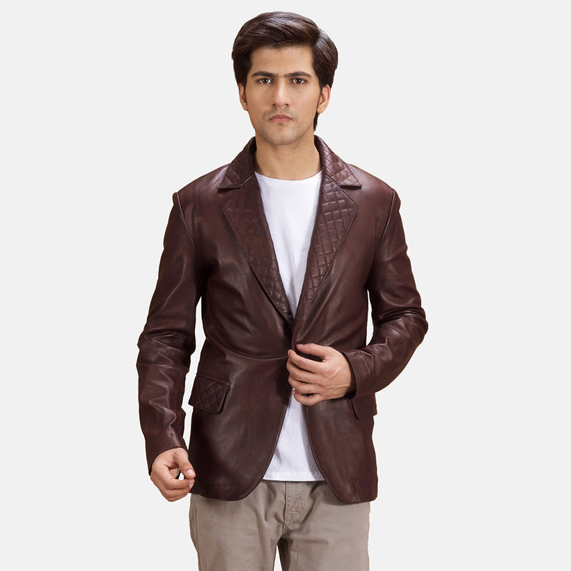 Radaron Quilted Maroon Leather Blazer til Mænd