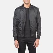 Men's Ramon Sort Læder Bomberjakke til Mænd in Black Nylon - Front Profile View &amp; Tailored Silhouette | Buy Online