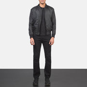 Men's Ramon Sort Læder Bomberjakke til Mænd - Lateral Side Profile View Showing Sleeve Cut &amp; Athletic Taper Fit