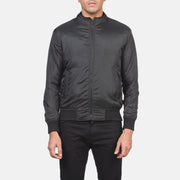 Close-Up Detail of Band &amp; Zipper with wind flap Hardware on Men's Ramon Sort Læder Bomberjakke til Mænd