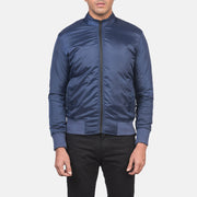 Close-Up Detail of Band &amp; Zipper with wind flap Hardware on Men's Ramon Blue Læder Bomberjakke til Mænd