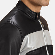 Randolf Silver Sort Læder Bikerjakke til Mænd - Lateral Side Profile View Showing Sleeve Cut &amp; Athletic Taper Fit