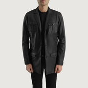 Ray Cutler Black Leather Blazer in Black Sheepskin Leather - Front Profile View &amp; Tailored Silhouette | Buy Online