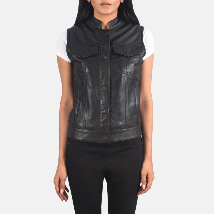 Rayne Moto Sort Leather Vest til Kvinder