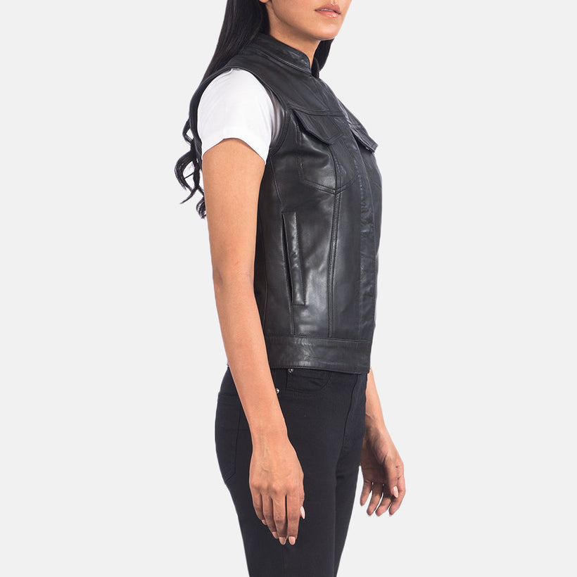Rayne Moto Sort Leather Vest til Kvinder