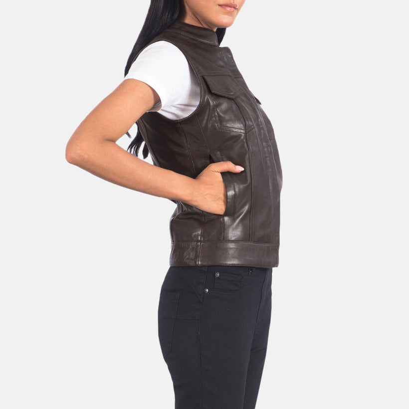 Rayne Moto Brun Leather Vest til Kvinder