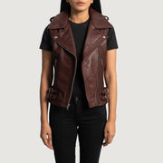 
Maroon Sheepskin Leather Biker Jacket - Bagfra med tilpassede skuldre og ren kant