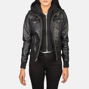 Roslyn Hooded Læder Bomberjakke til Kvinder – alternate product view 1