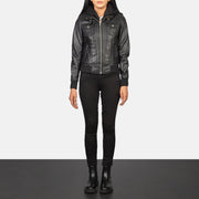Roslyn Hooded Læder Bomberjakke til Kvinder – alternate product view 3