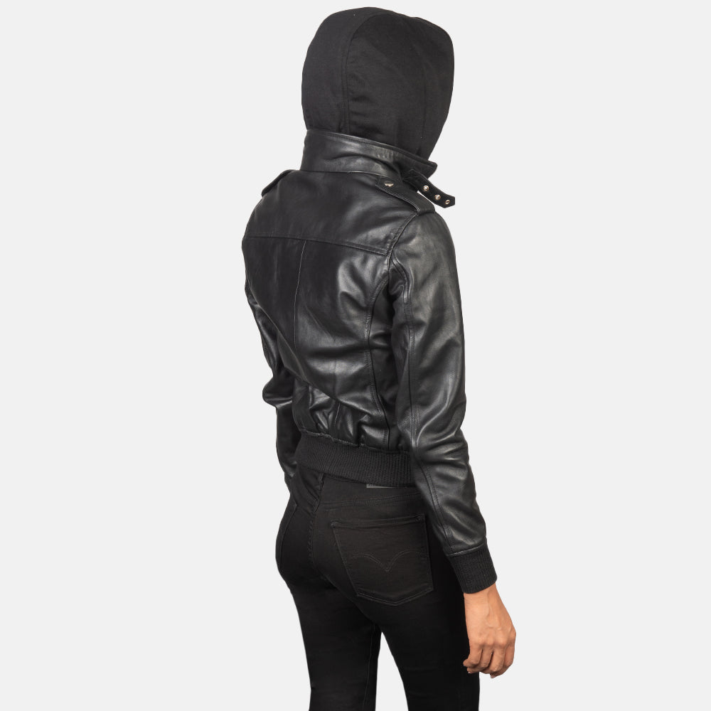 Roslyn Hooded Læder Bomberjakke til Kvinder – alternate product view 5