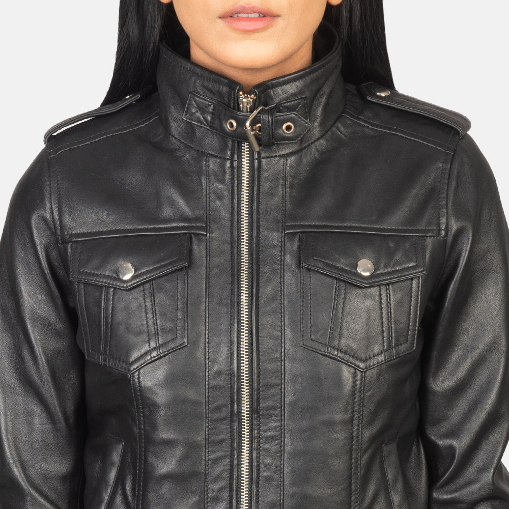 Roslyn Hooded Læder Bomberjakke til Kvinder – alternate product view 6