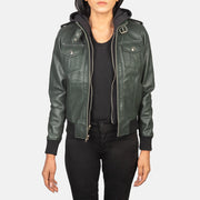 Roslyn Hooded Læder Bomberjakke til Kvinder – alternate product view 1