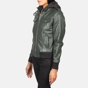 Roslyn Hooded Læder Bomberjakke til Kvinder – alternate product view 2