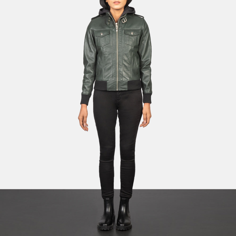 Roslyn Hooded Læder Bomberjakke til Kvinder – alternate product view 3