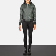 Roslyn Hooded Læder Bomberjakke til Kvinder – alternate product view 3