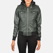 Roslyn Hooded Læder Bomberjakke til Kvinder – alternate product view 4