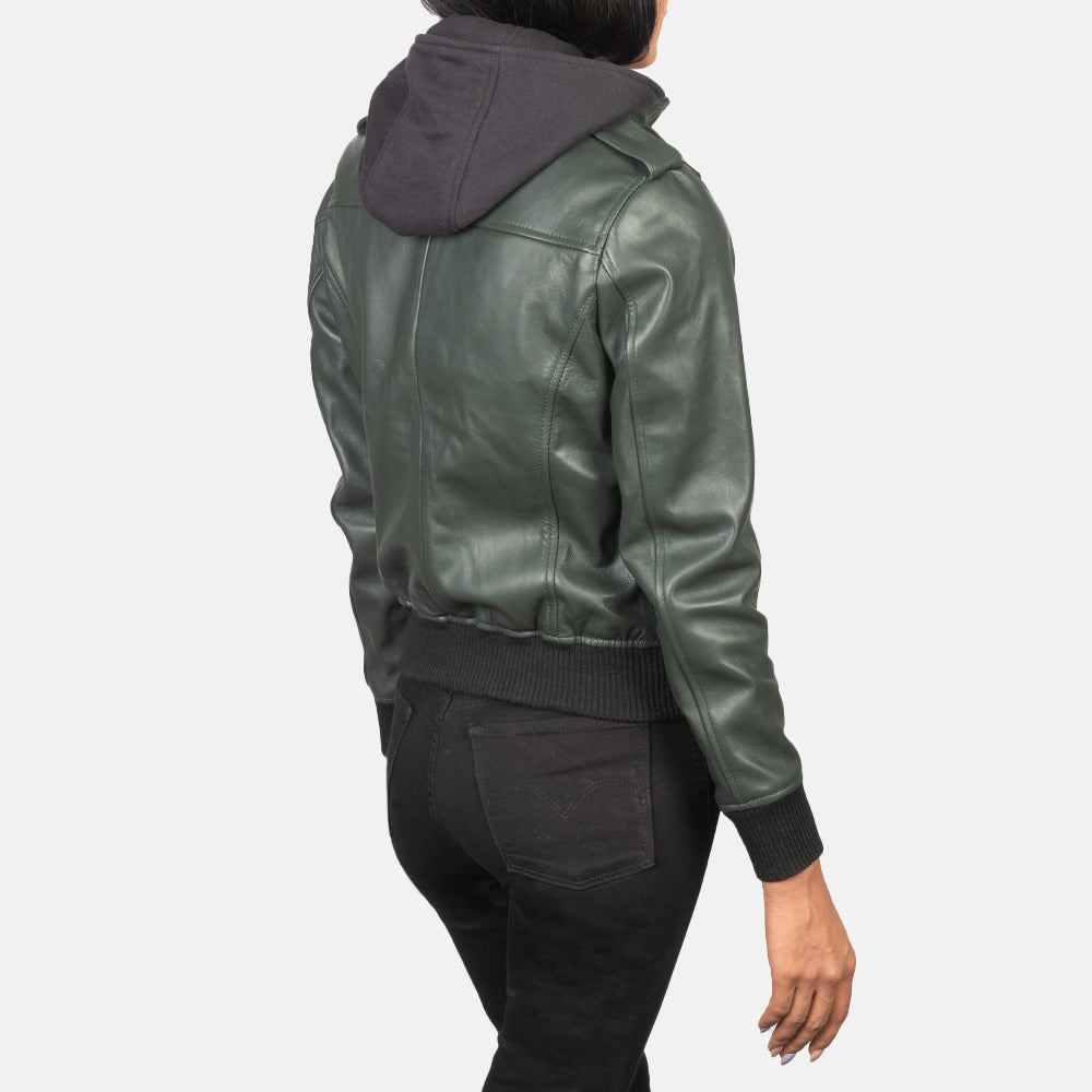 Roslyn Hooded Læder Bomberjakke til Kvinder – alternate product view 5