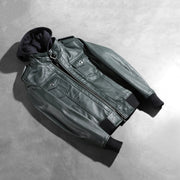 Roslyn Hooded Læder Bomberjakke til Kvinder – alternate product view 7