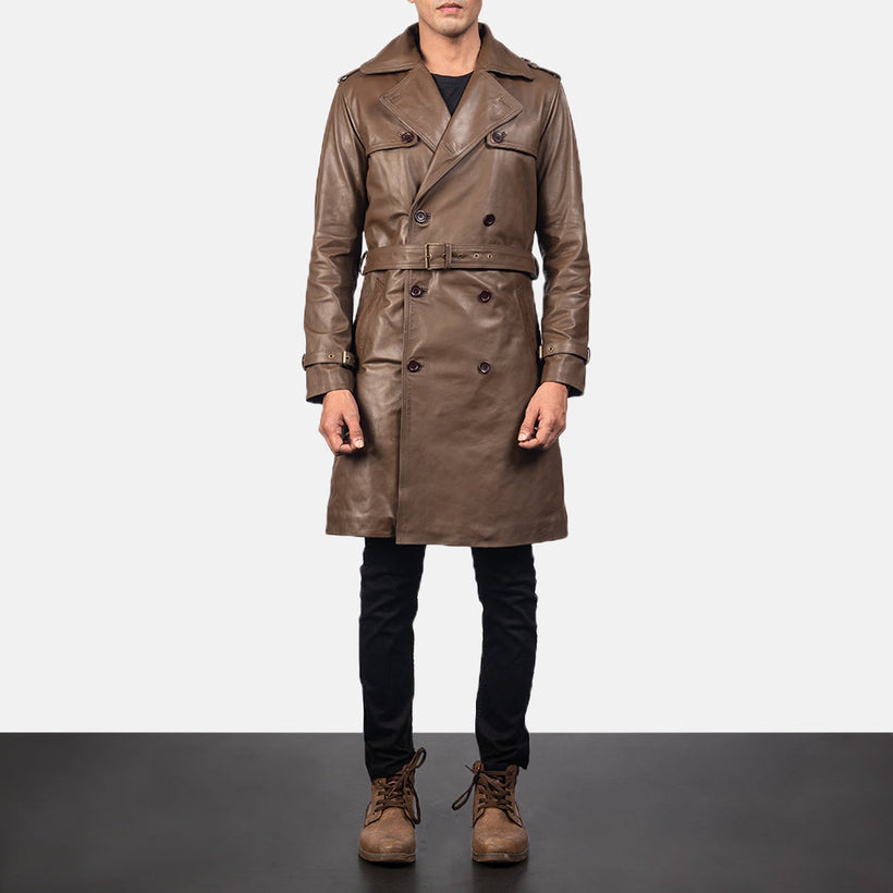 Royson Brun Leather Duster Læderfrakke til Mænd